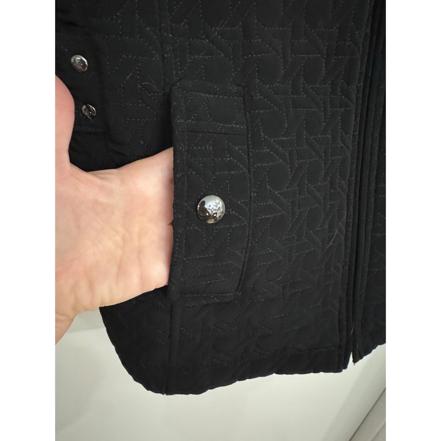 Gallery Petite Black Quilted Jacket Small Zip Front Structured Coat