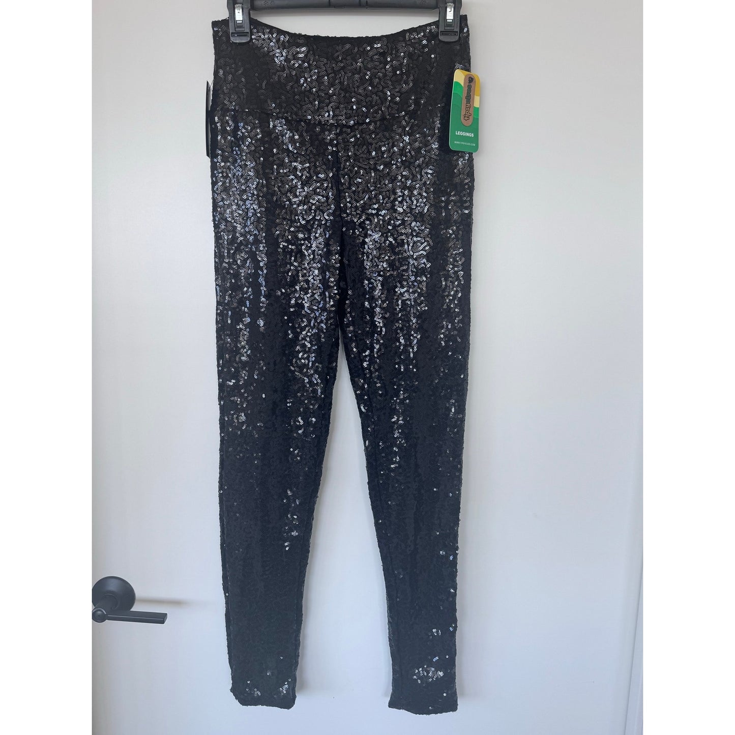 Tipsy Elves Black Sequin Leggings NEW Size Medium High Waisted Party Pants
