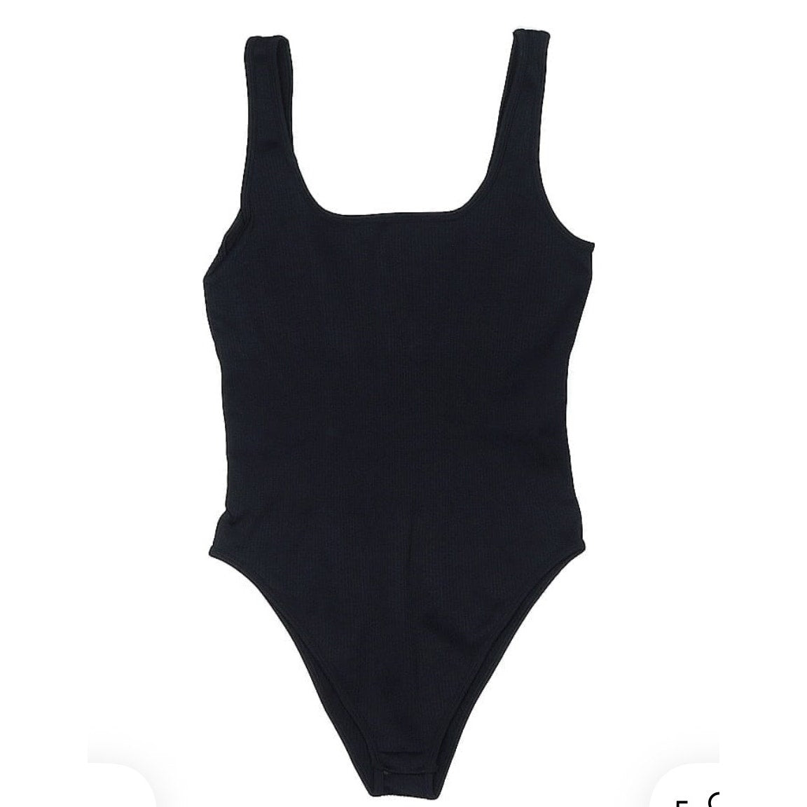 OQQ Ribbed Scoop Neck Bodysuit with Snap Closure – Black, Size Large