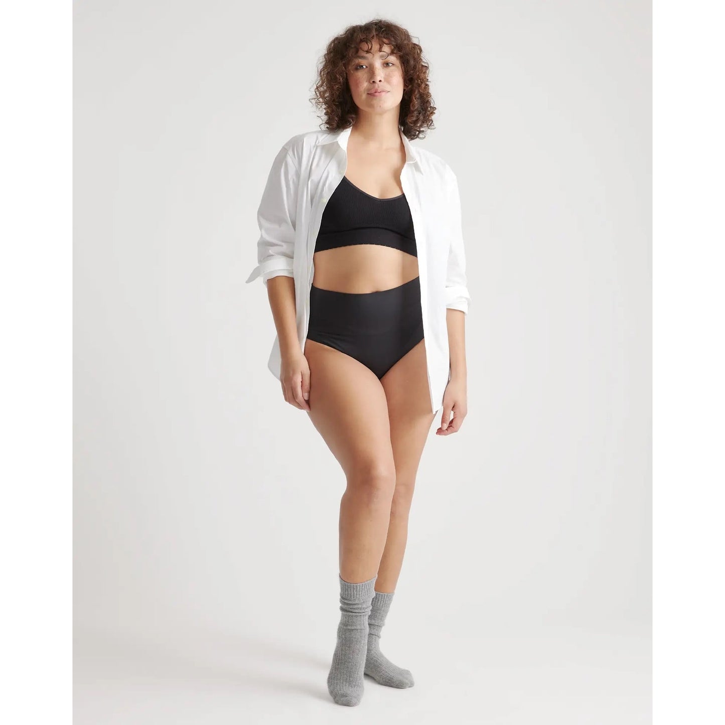 Quince Shaping High-Waisted Thong 3-Pack XL Black Seamless Compression NEW
