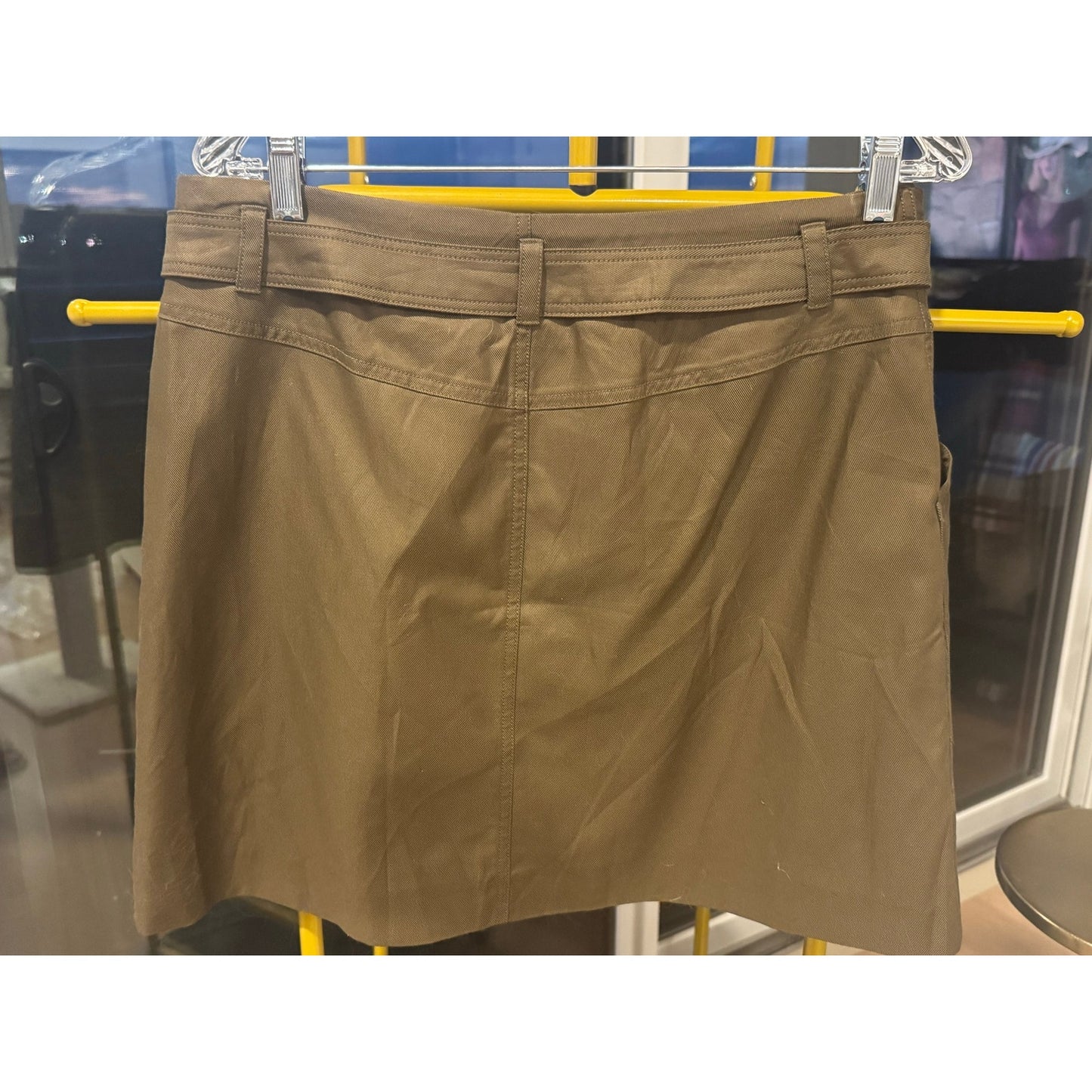Banana Republic Belted Painter Skirt Size 14 Olive Green Utility Mini Cotton Lyocell