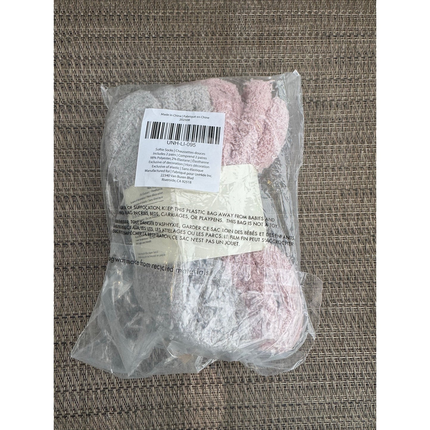 UnHide Softie Socks 2 Pack Pink and Grey Plush Lounge Socks NEW