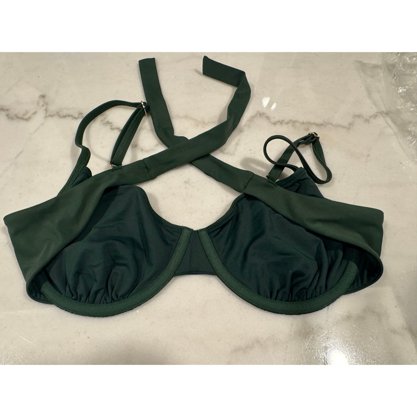 Quince Italian Demi Bikini Top Green Large NEW Underwire Swim Top