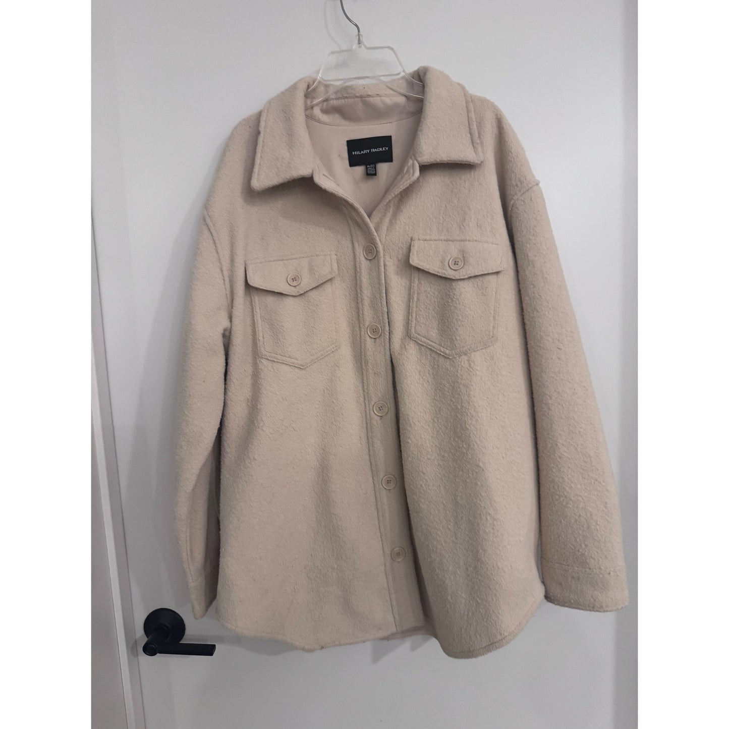 Hilary Radley Women’s Shacket Shirt Jacket Cream Fleece Button Front Size XL
