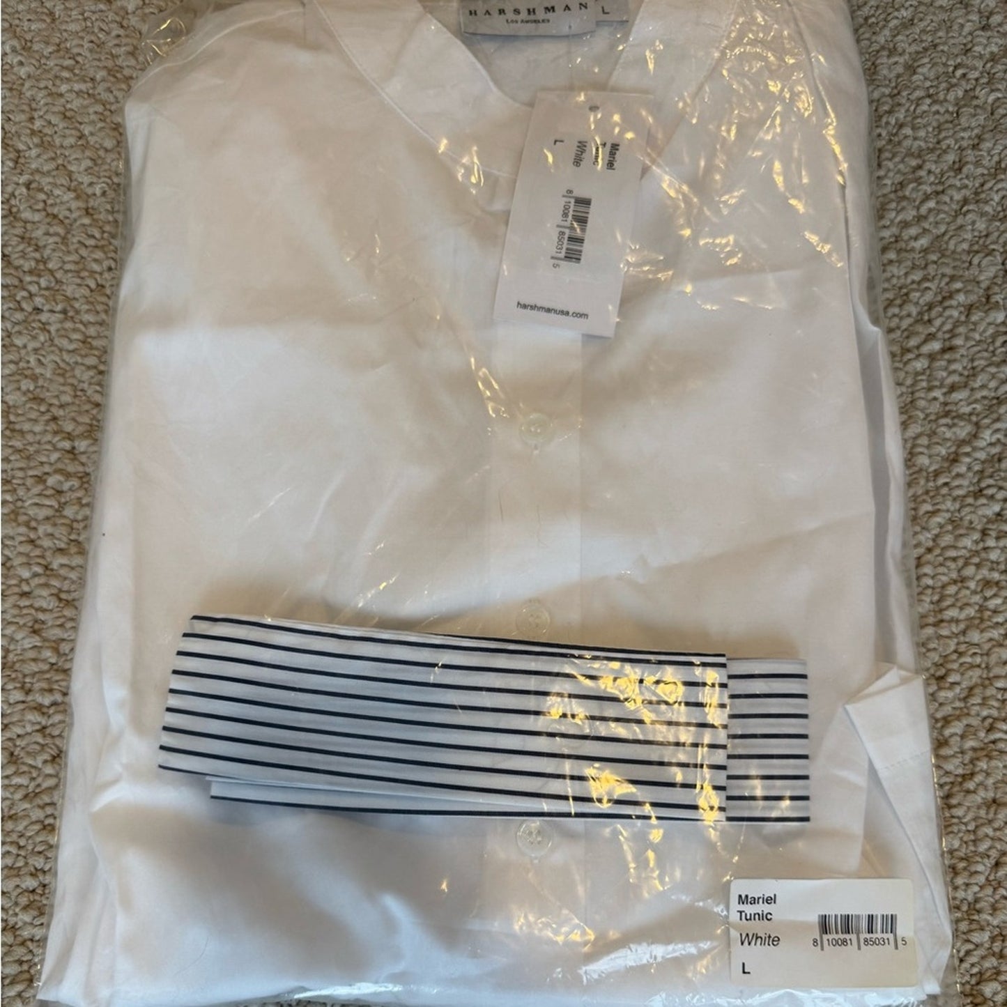 Harshman Mariel Tunic  White w/ Blue Stripe Belt | Size Large NWT