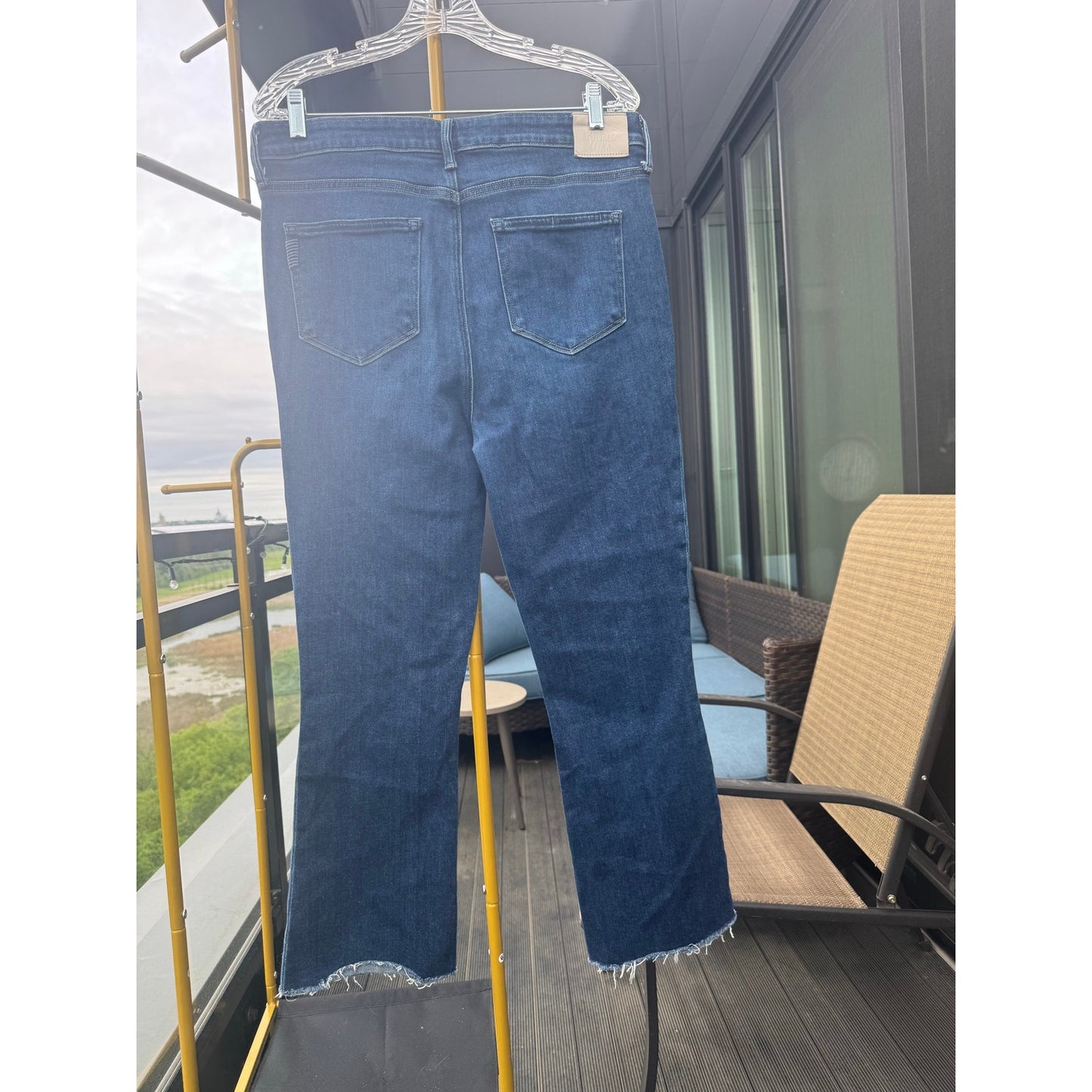 PAIGE Claudine High Rise Ankle Flare Jeans Raw Hem Size 32