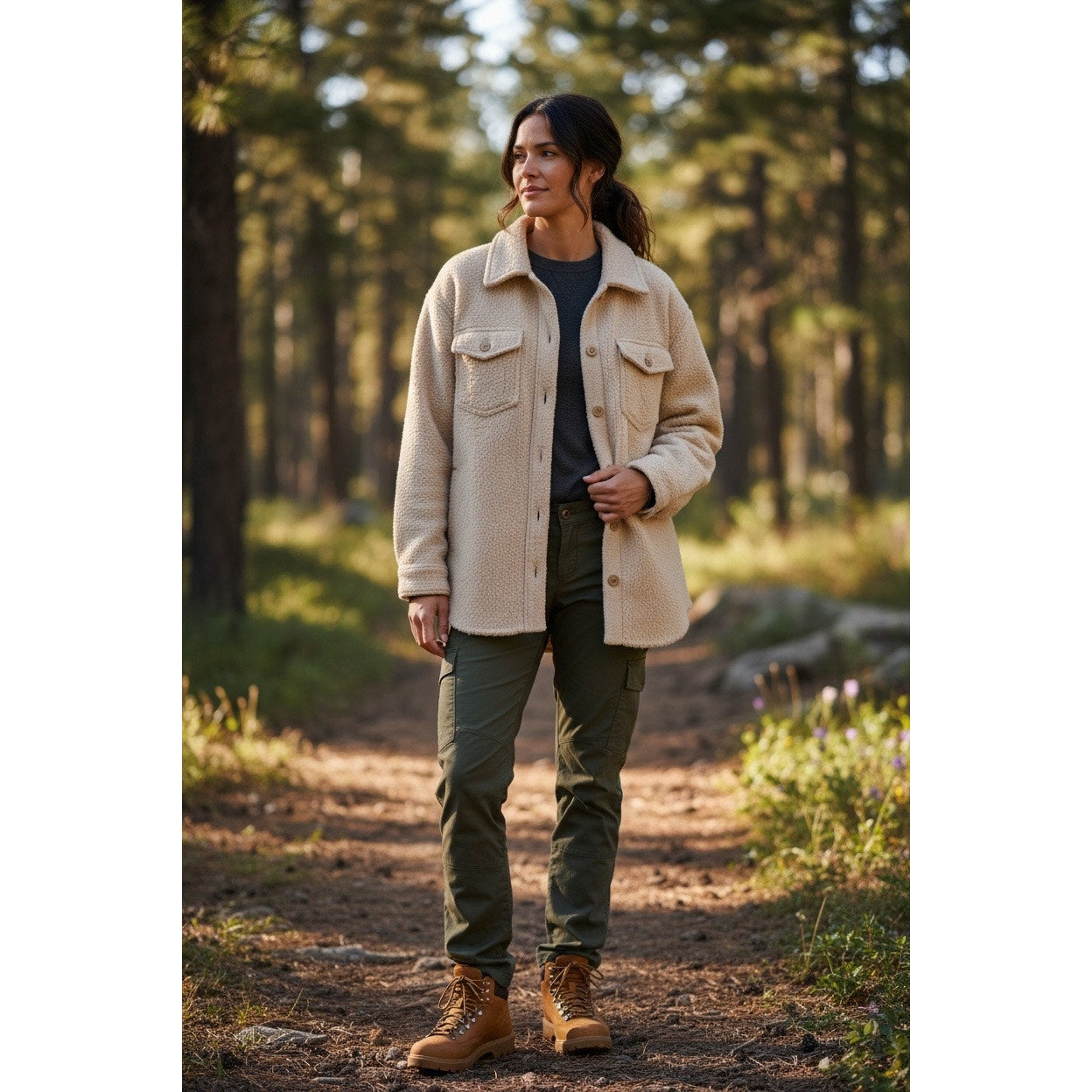 Hilary Radley Women’s Shacket Shirt Jacket Cream Fleece Button Front Size XL