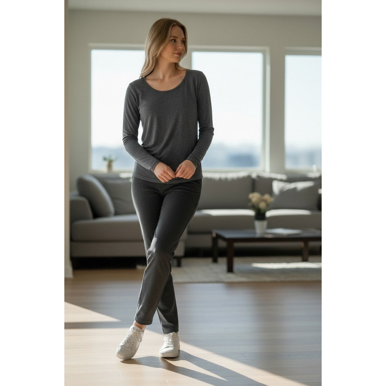 Express Supersoft Double Layer Fitted Long Sleeve Tee Gray | Large NEW