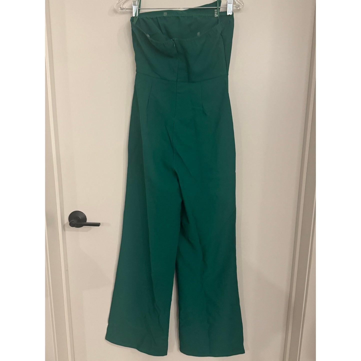 CHICME Emerald Green Strapless Jumpsuit Gold Button Wide Leg Pants Small
