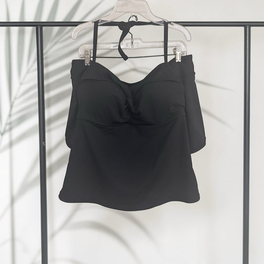Athleta Black Tankini + Swim Skirt Set | Bra Sized 38D DD Halter Swimwear XL