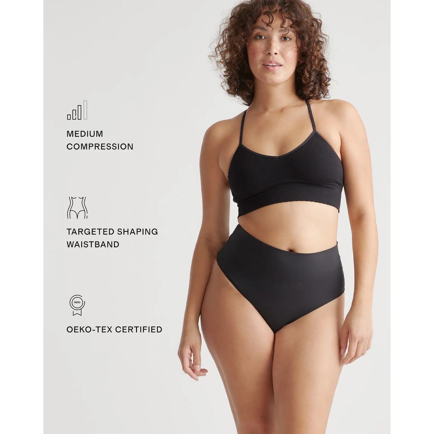 Quince Shaping High-Waisted Thong 3-Pack XL Black Seamless Compression NEW