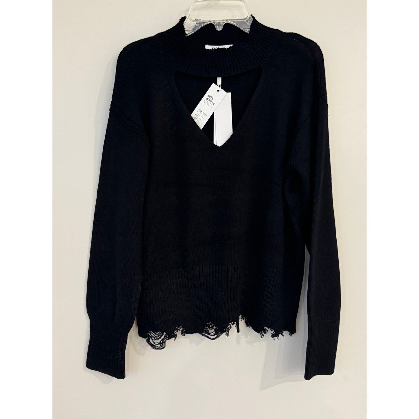 525 America Born in BKLYN Distressed Mock Neck Sweater – Size S – Black NWT