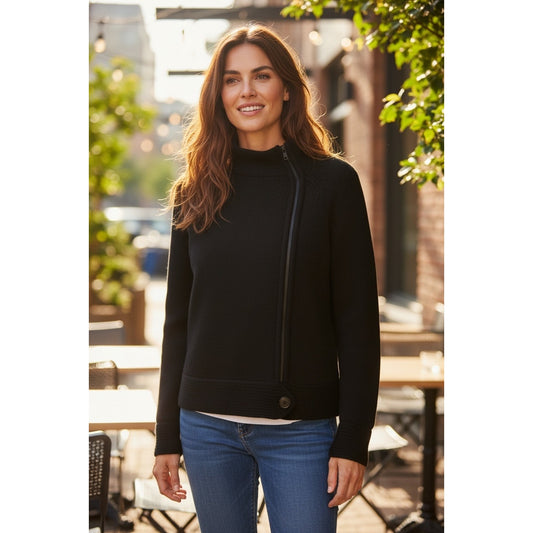 White House Black Market Black Knit Zip Sweater | XS | Asymmetrical Zip