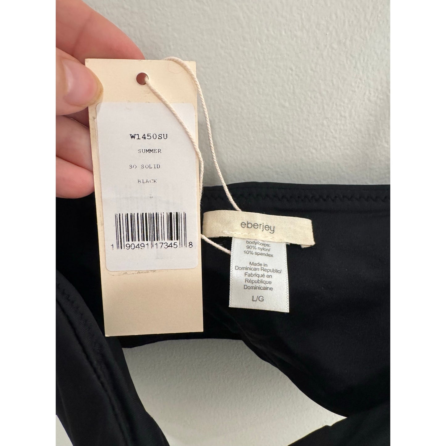 Eberjey So Solid Summer Bandeau Bikini Top | Black | Size Large NWT