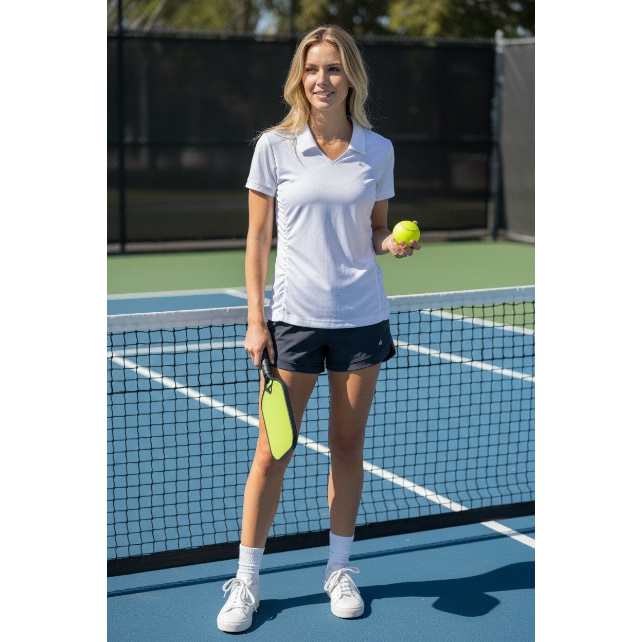 Athleta Birdie Polo White Ruched Golf Tennis Top Size XL Performance Shirt