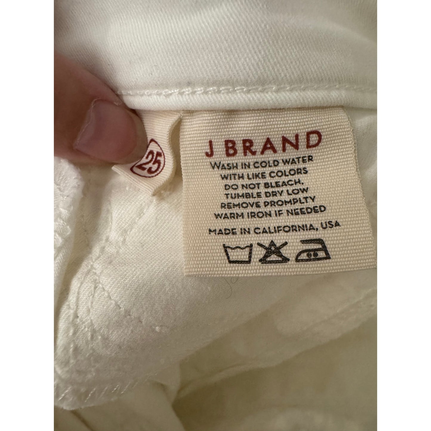 J Brand “Capri” Mid-Rise Skinny Jeans – Hand-Printed Cream White – Size 25