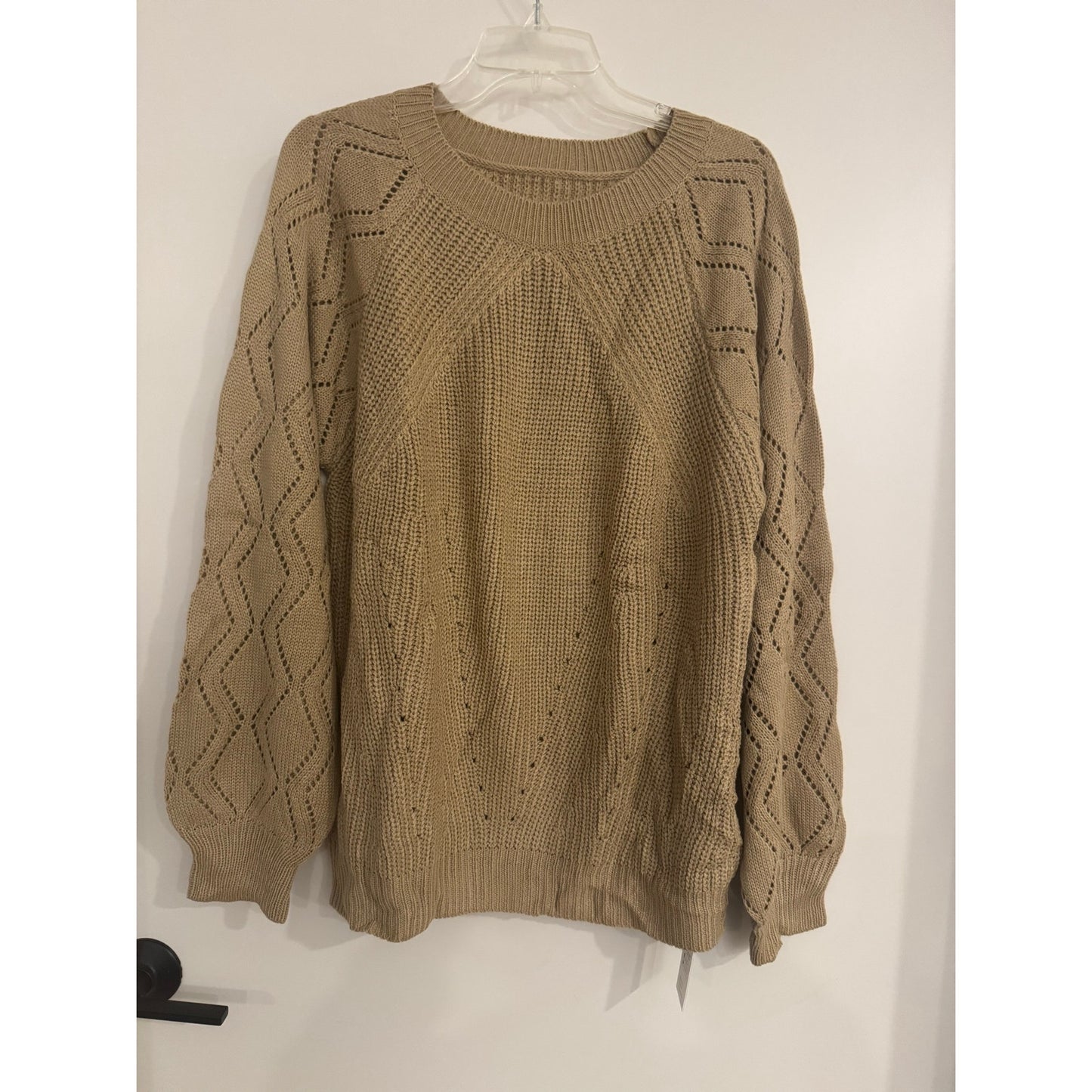 Cupshe Khaki Pointelle Knit Sweater NEW Large Crewneck Pullover