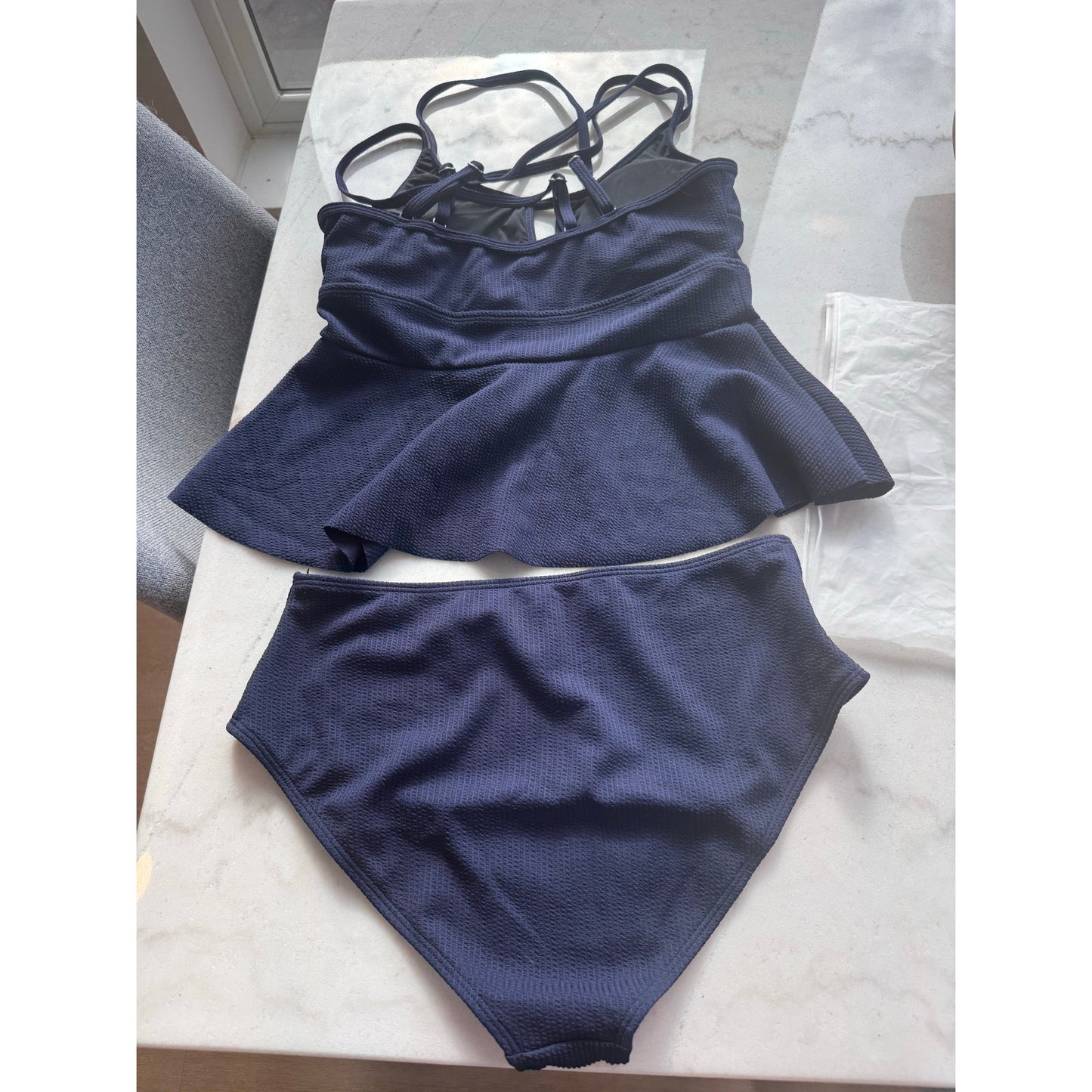 CUPSHE Navy Textured Tankini Swimsuit Set – Size Large – NEW