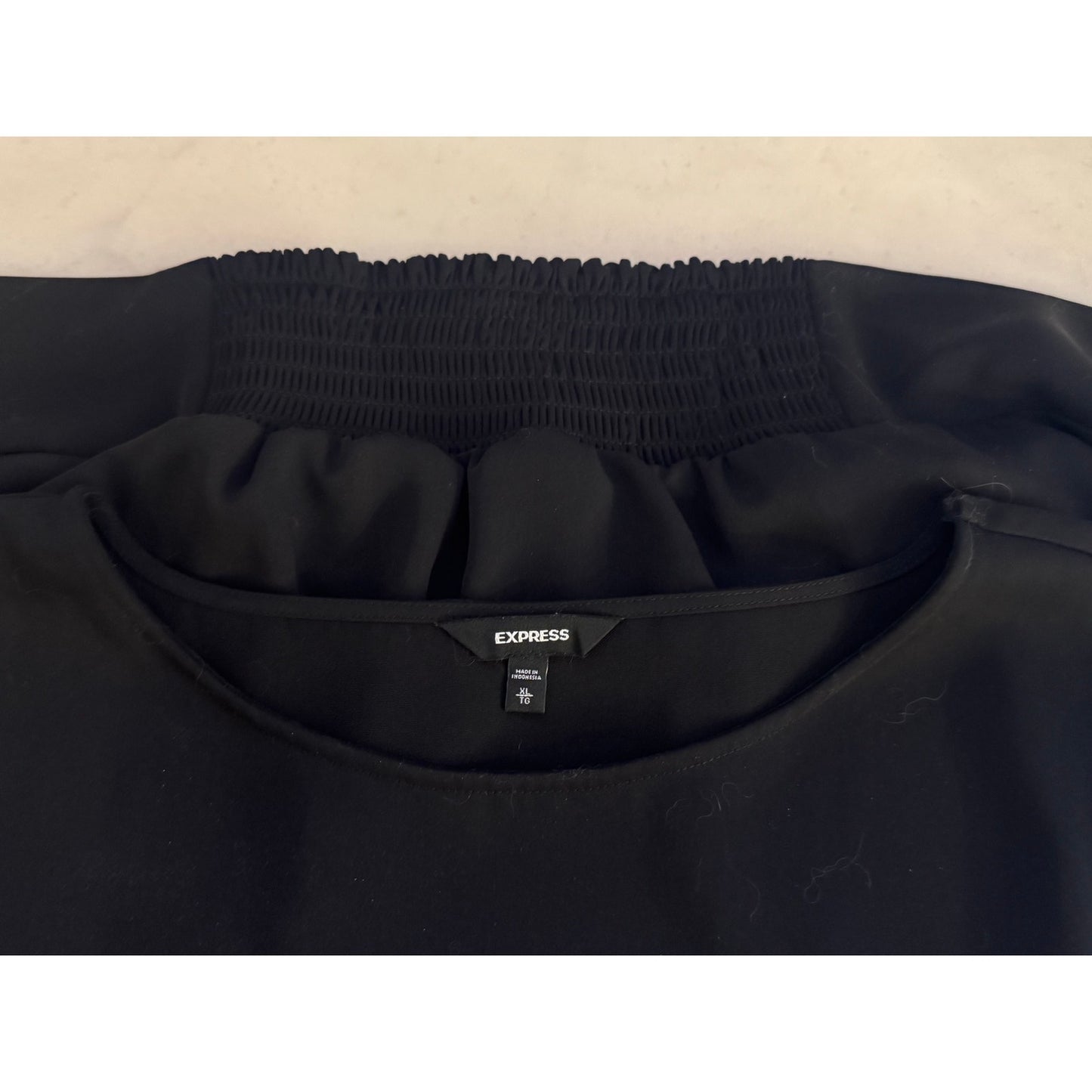 Express Black Blousy Top XL Elastic Hem Short Sleeve Boxy Relaxed Fit