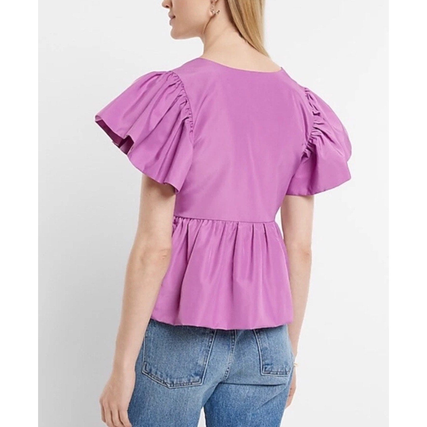 Express Purple Ruffle Sleeve Peplum Top – Size S