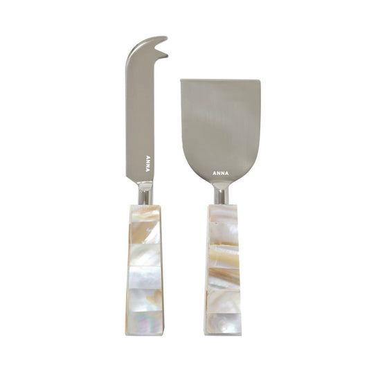 Anna New York Mother of Pearl Cheese Knife Set of 2 Stainless Steel Entertaining Gift