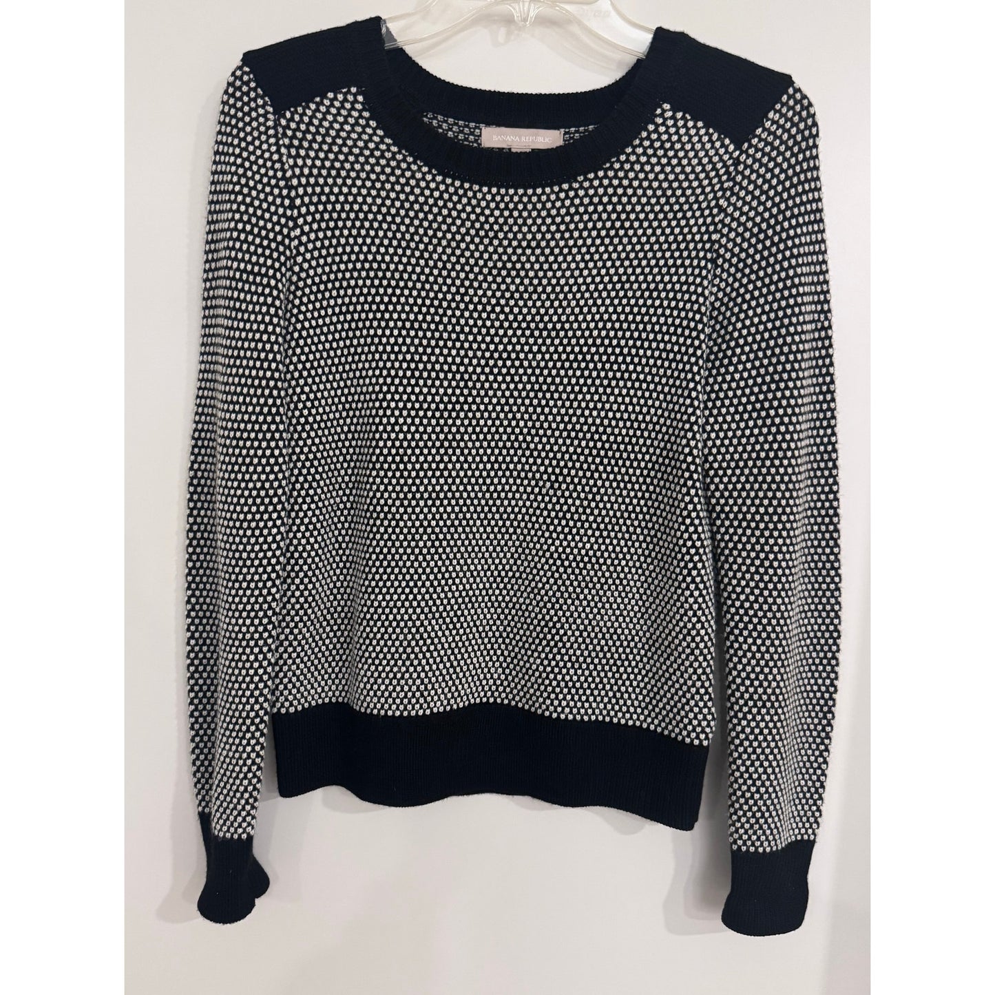 Banana Republic Merino Wool Blend Sweater XS Black White Pattern