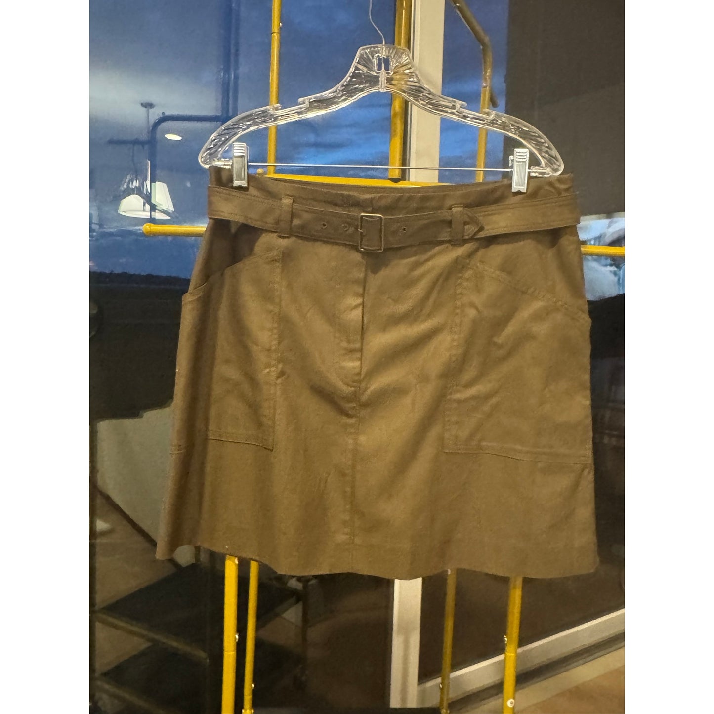 Banana Republic Belted Painter Skirt Size 14 Olive Green Utility Mini Cotton Lyocell