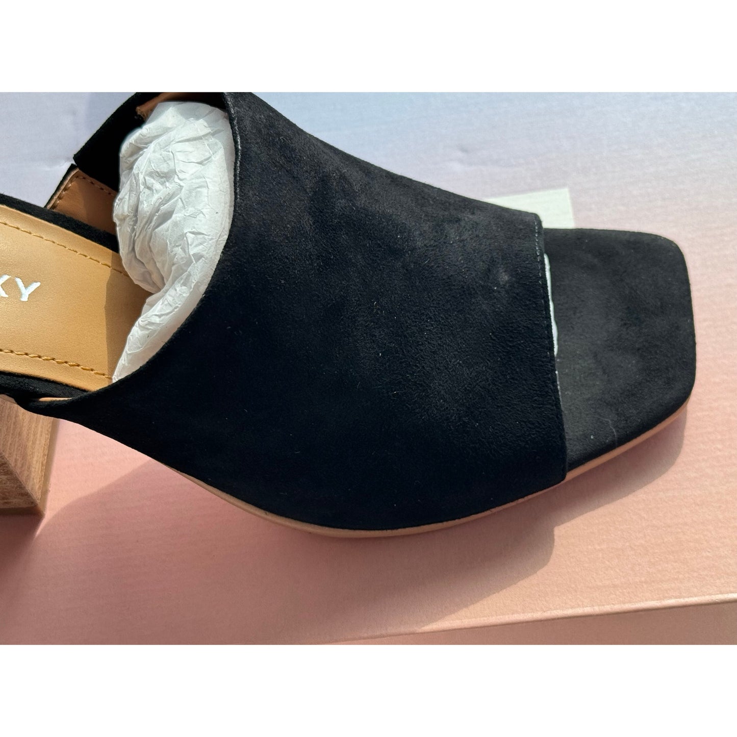 Lisa Vicky Virtue-V Black Kid Suede Block Heel Mules | Size 7 NEW