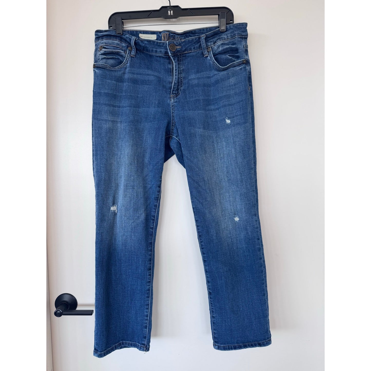 Kut from the Kloth Katy Ankle Straight Jeans Size 14 Distressed Mid Wash