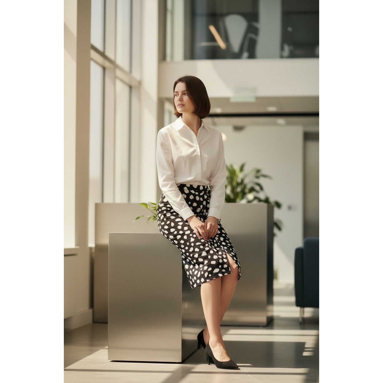 Ann Taylor Black White Polka Dot Midi Skirt Size 2 NEW