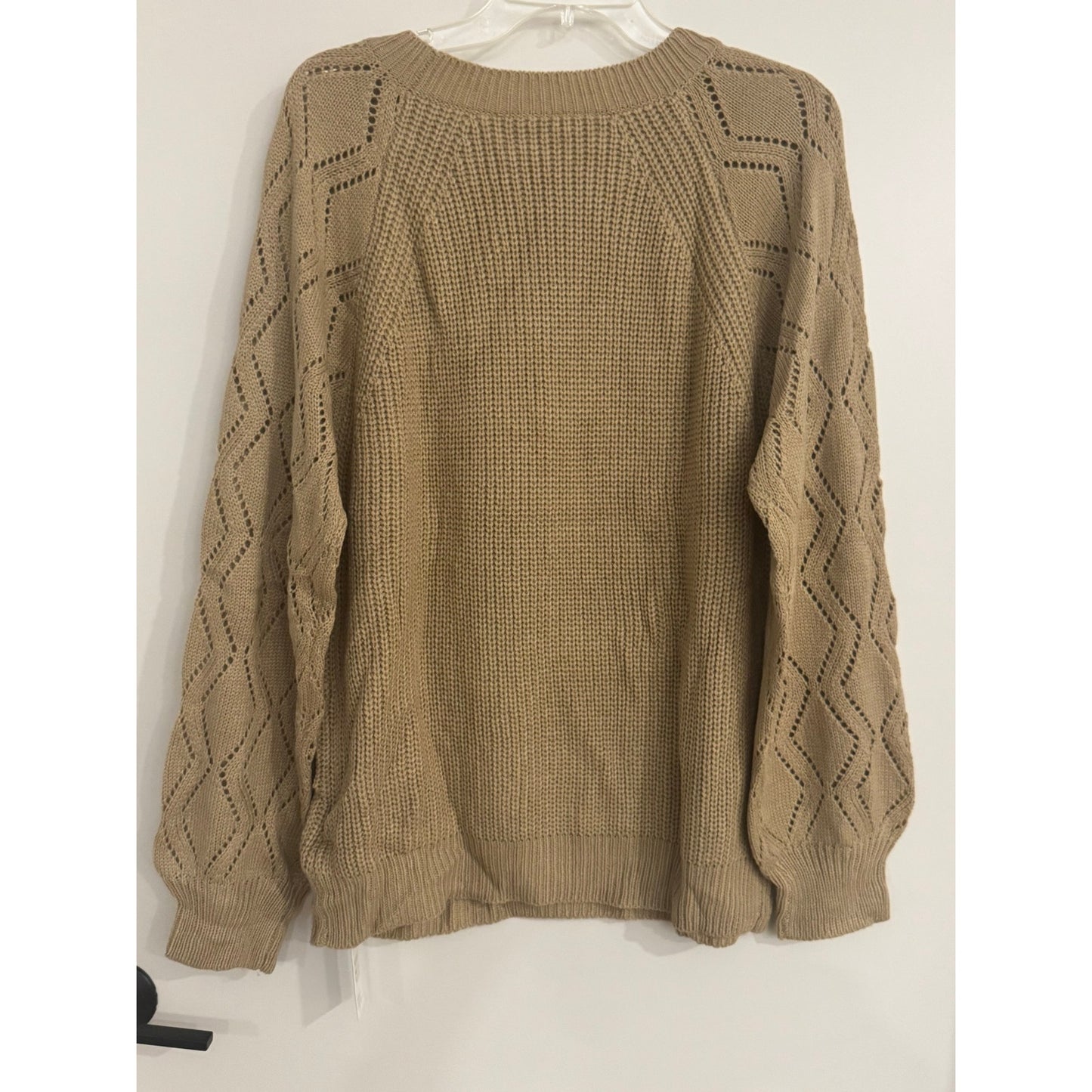 Cupshe Khaki Pointelle Knit Sweater NEW Large Crewneck Pullover