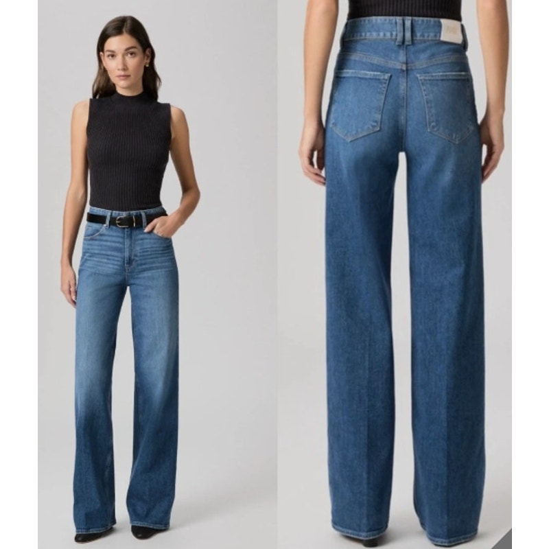 PAIGE Sasha Wide Leg Jeans Size 31 Stefania Distressed High Rise Denim 32” Inseam