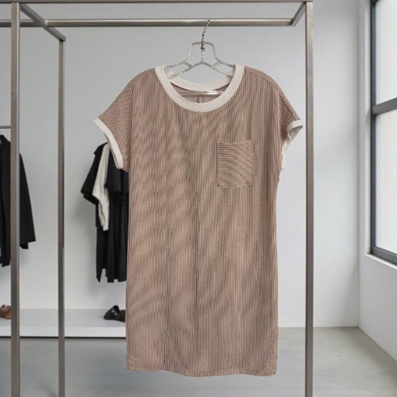 Neutral Ribbed T-Shirt Dress | Contrast Trim | Size Small