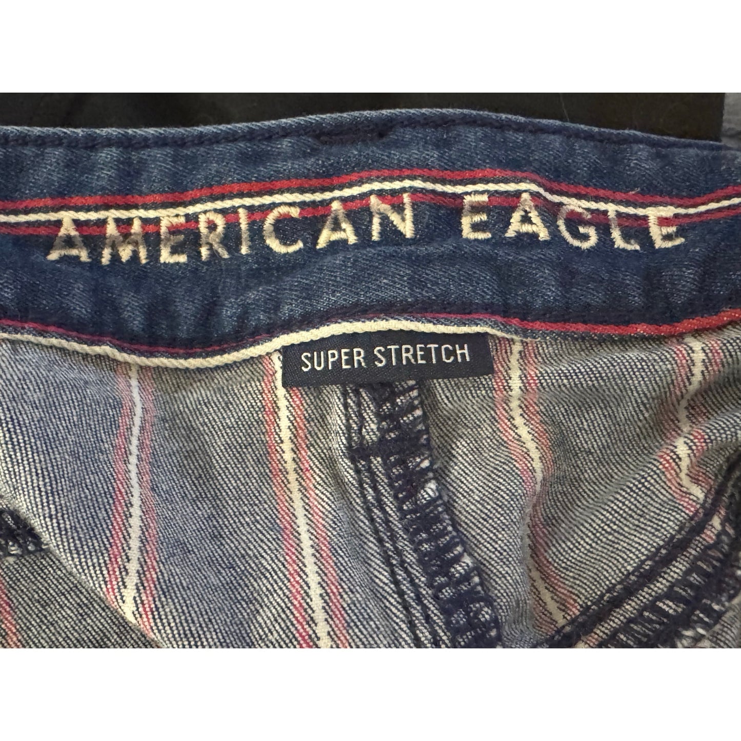 American Eagle High-Rise Striped Mini Skirt – Size 12, Super Stretch, Frayed Hem