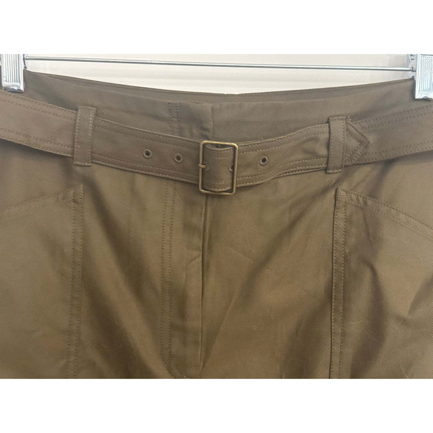 Banana Republic Belted Painter Skirt Size 14 Olive Green Utility Mini Cotton Lyocell
