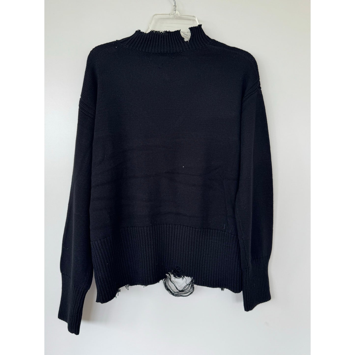 525 America Born in BKLYN Distressed Mock Neck Sweater – Size S – Black NWT