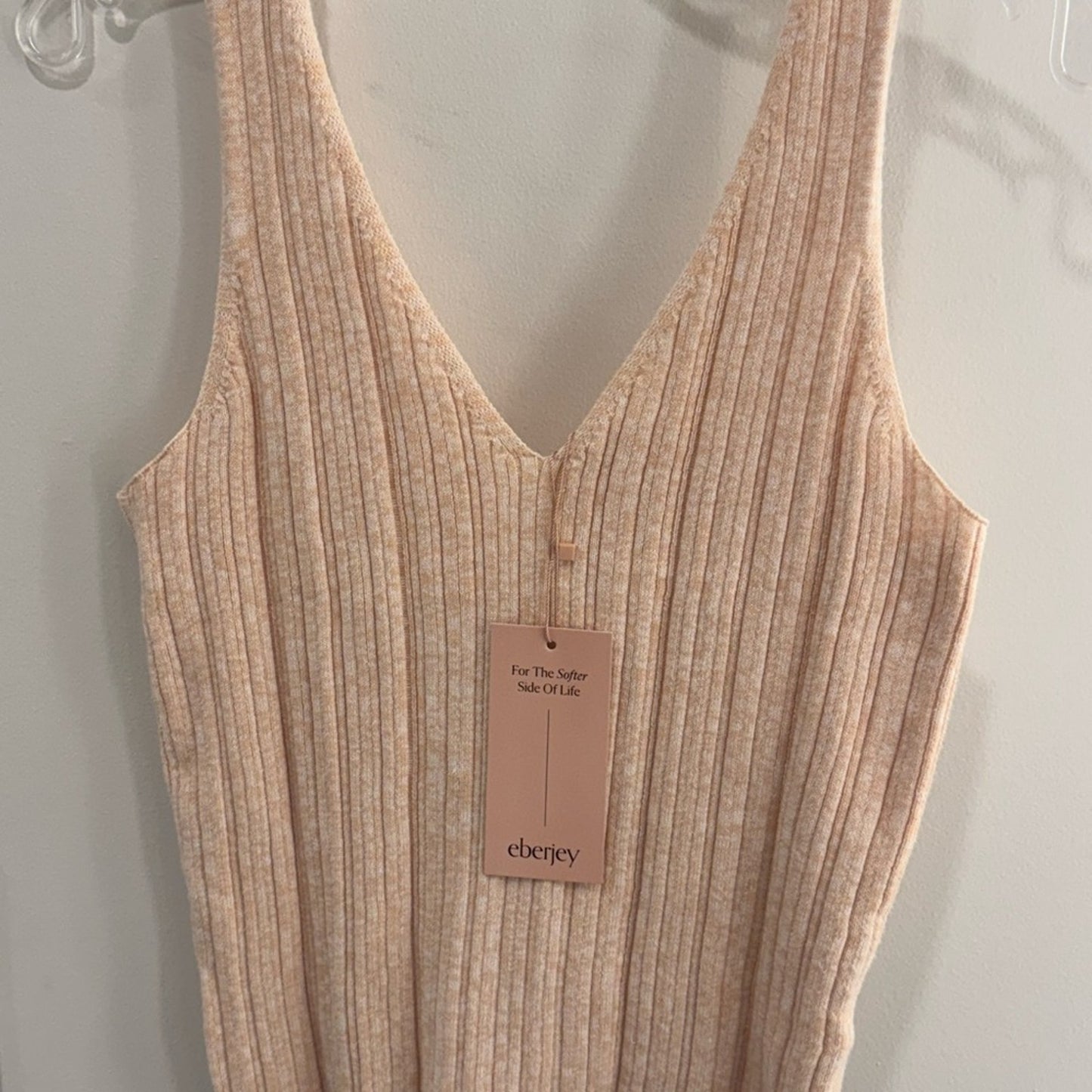 Eberjey Infinite V-Neck Ribbed Sweater Tank | Peach | Size M NWT