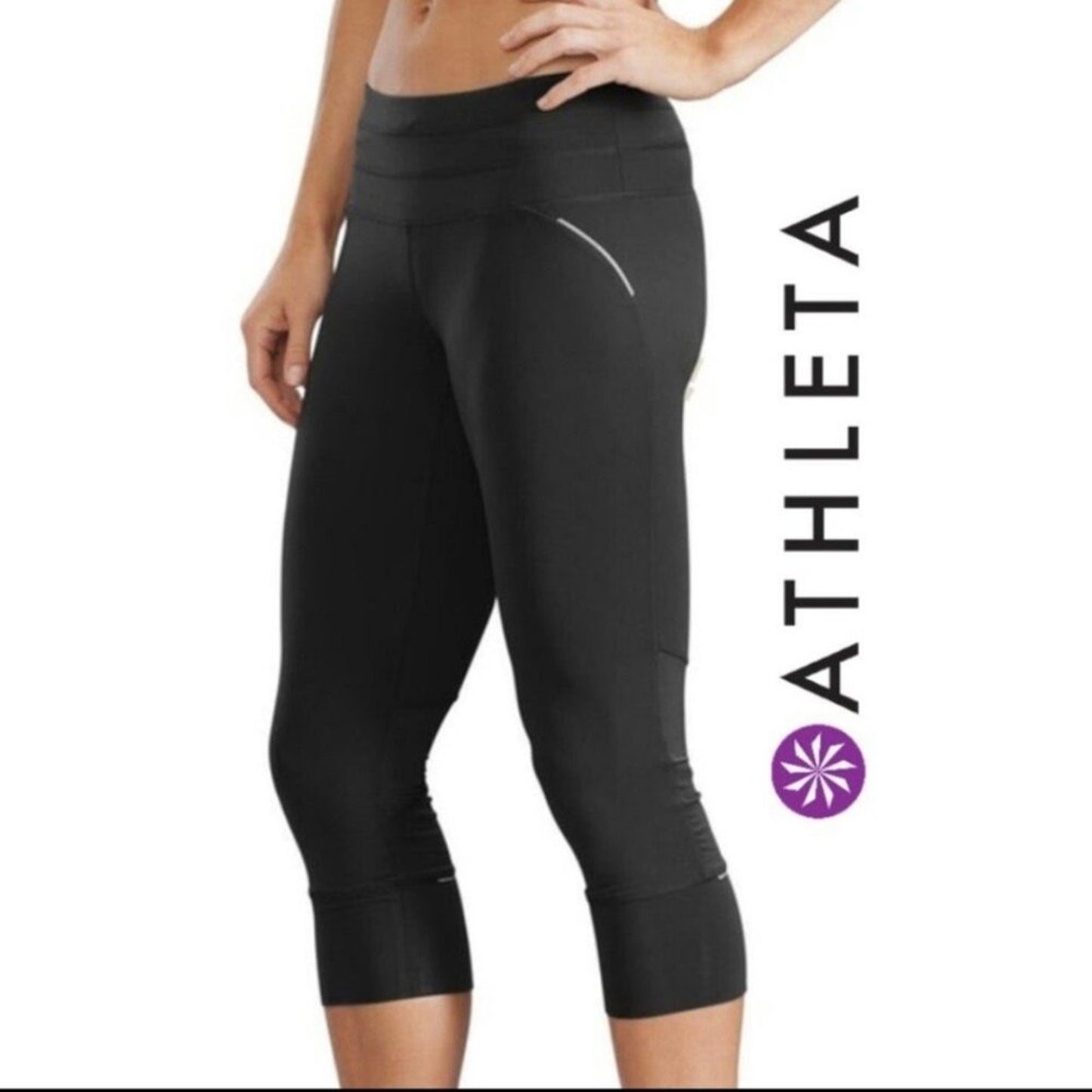 Athleta Relay Capri Black Running Leggings | Size L