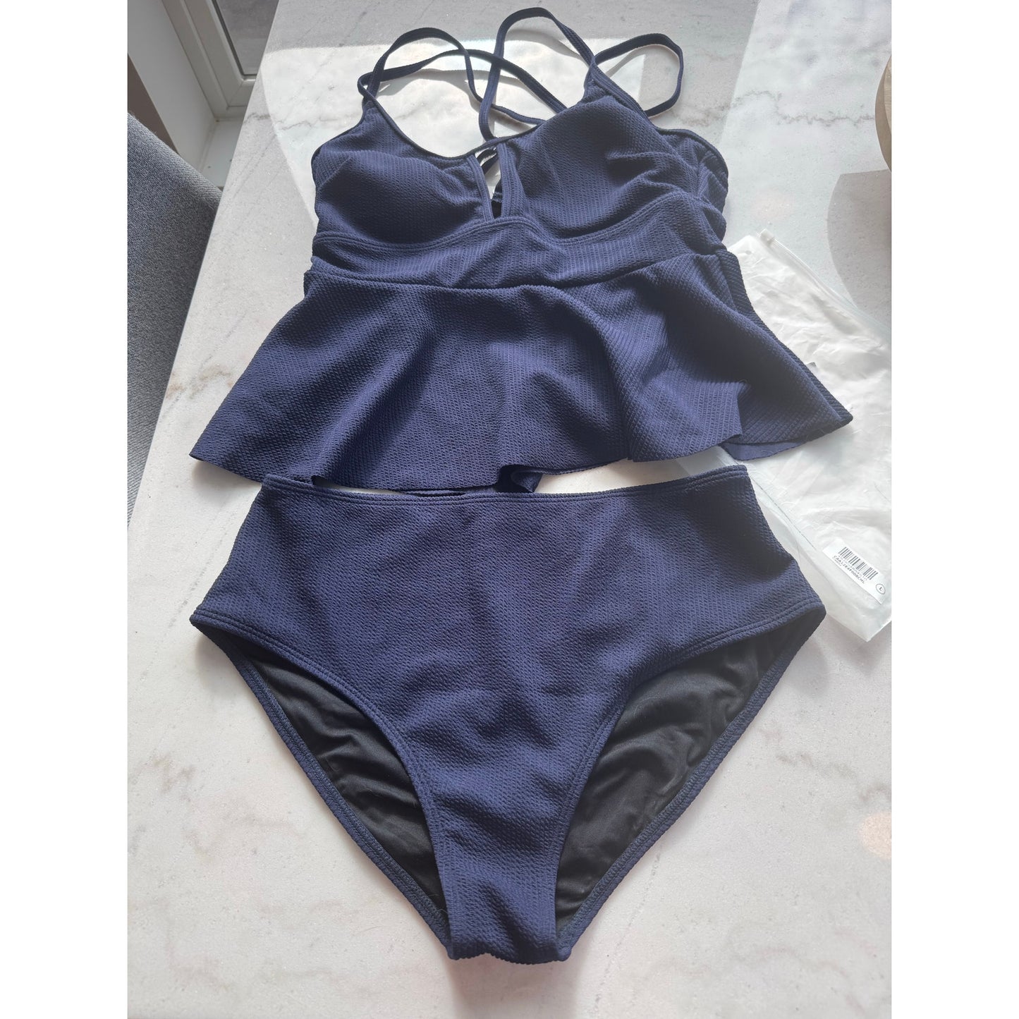 CUPSHE Navy Textured Tankini Swimsuit Set – Size Large – NEW