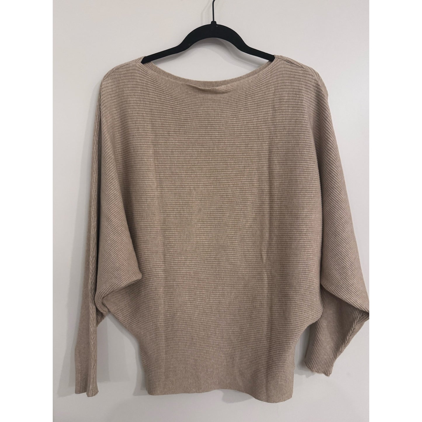 GABERLY Tan Boat Neck Batwing Dolman Ribbed Knit Oversized Sweater One Size NEW