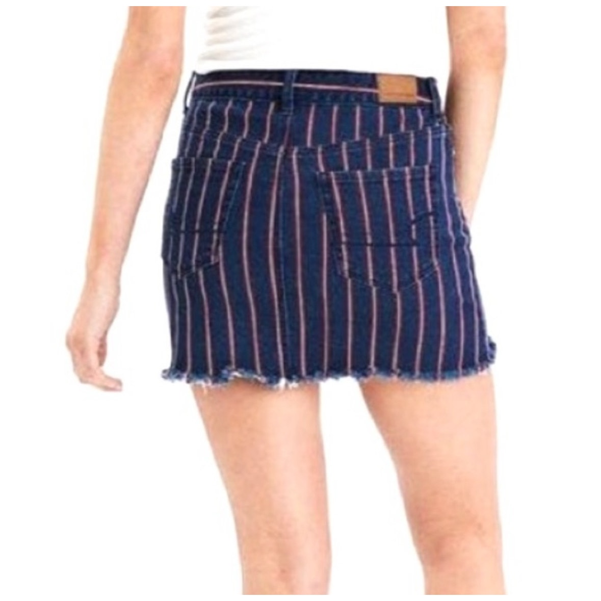 American Eagle High-Rise Striped Mini Skirt – Size 12, Super Stretch, Frayed Hem