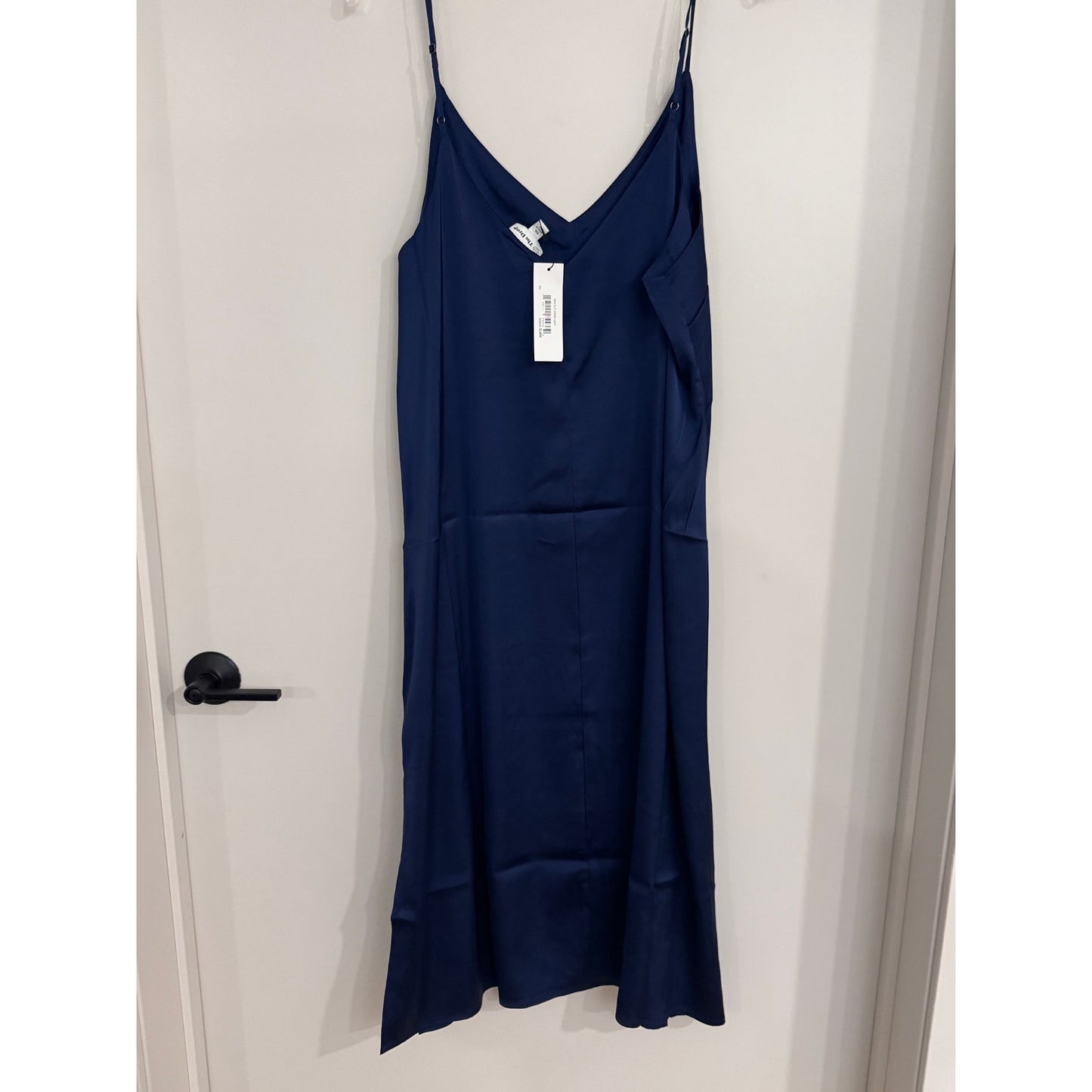 The Drop Ana Silky V-Neck Midi Slip Dress Navy XXL NEW