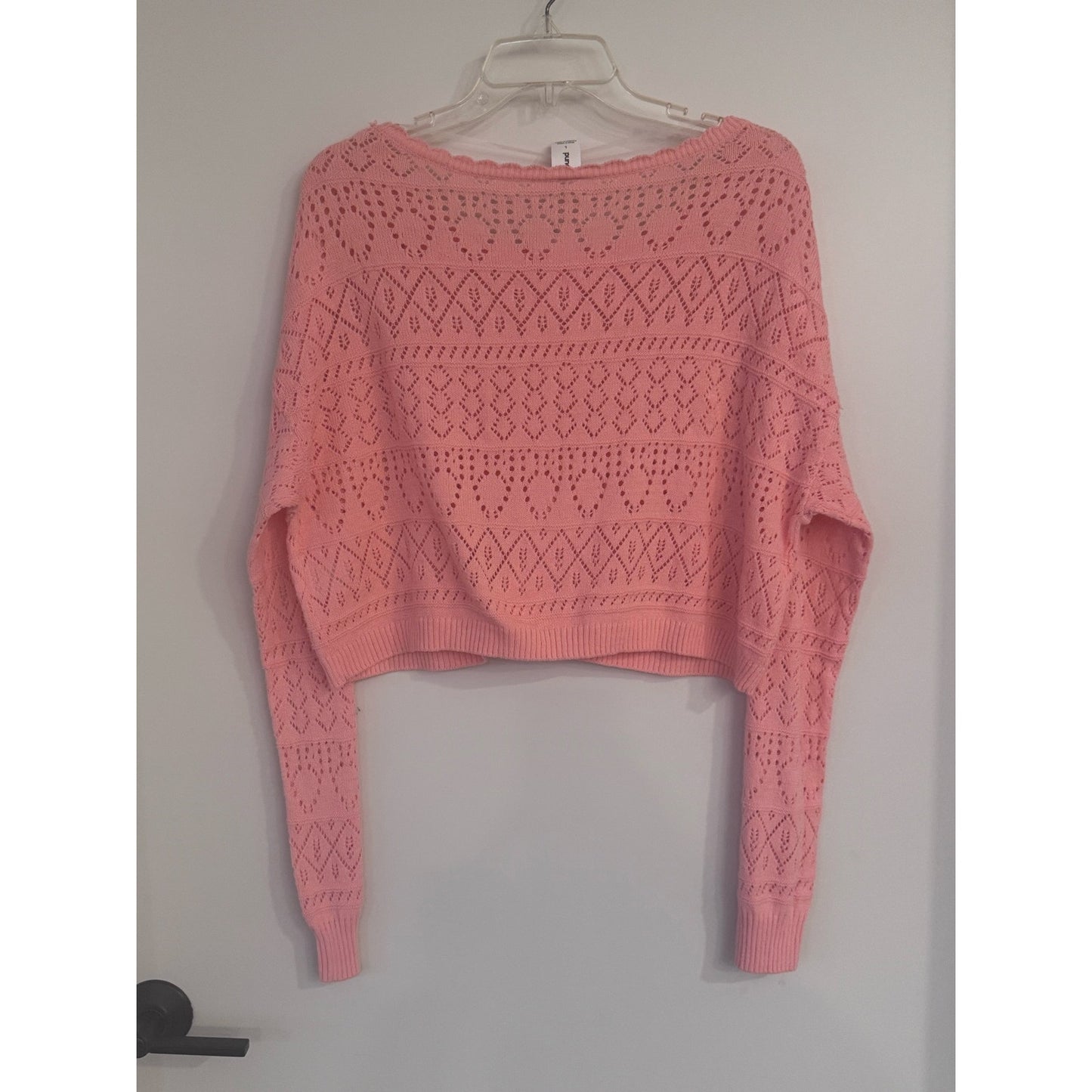 Abound Pointelle Knit Cropped Sweater Pink Hydrangea Large NEW