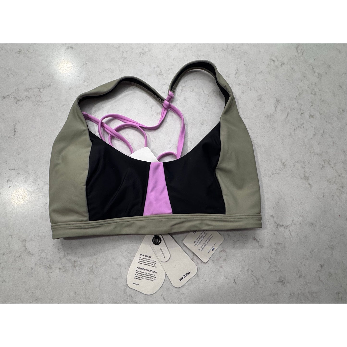 prAna Tulum Swim Top Large NWT Black Colorblock Crisscross Back UPF 50+