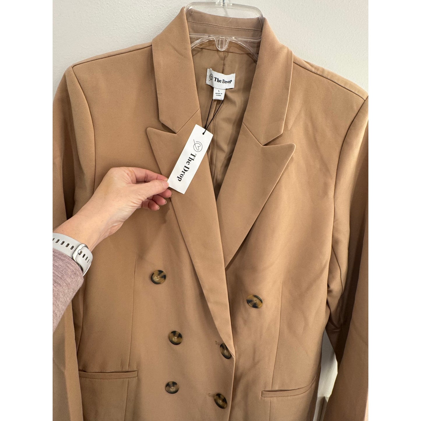 The Drop Women’s Kurt Double-Breasted Blazer | Tan | Size Large NEW