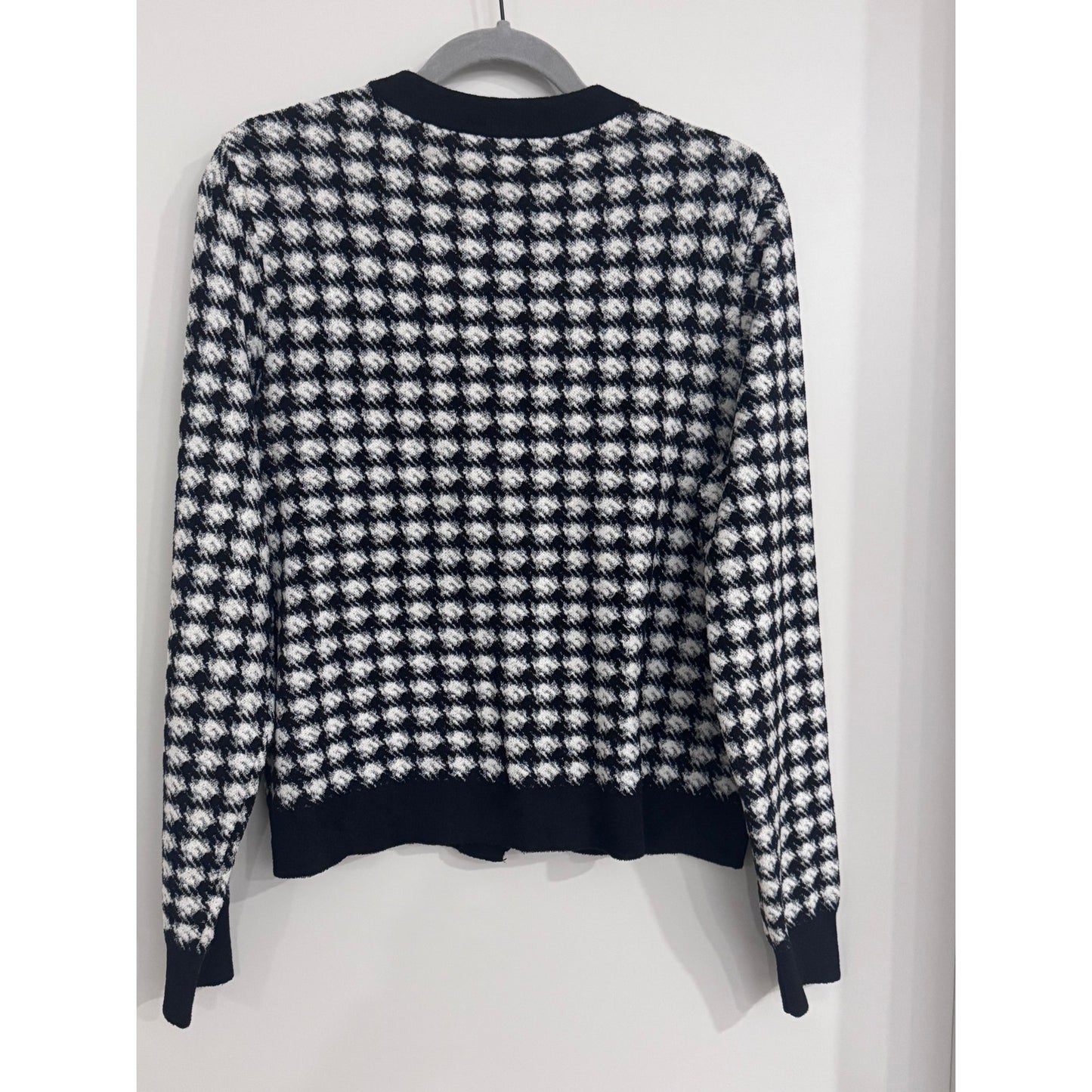 LOFT Shimmer Houndstooth Sweater Jacket Cardigan Black White Large
