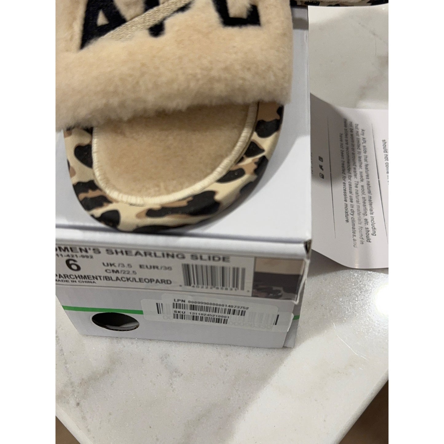 APL Women’s Shearling Slide Sandal – Parchment/Black/Leopard | Size 6 | NEW