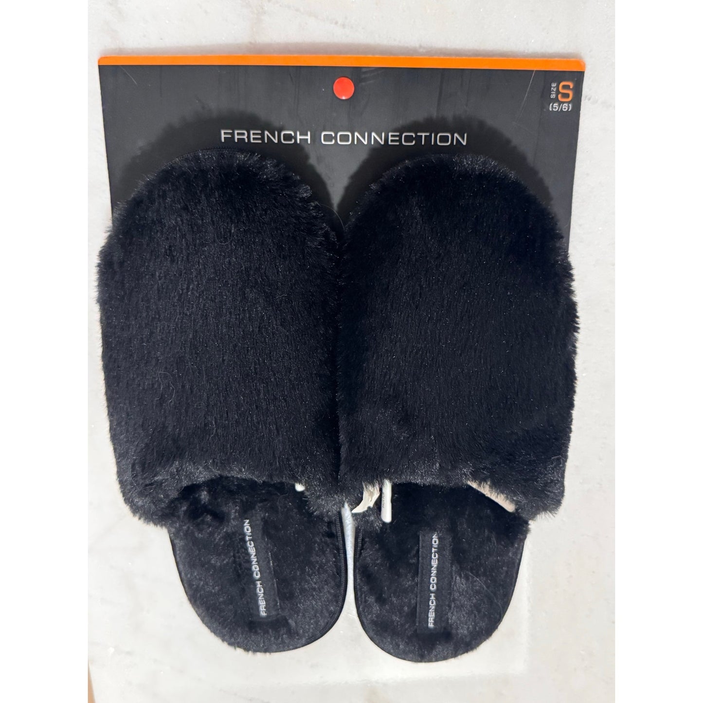 French Connection Women’s Mila Plush Slippers – Black | Size S (5-6) | NEW