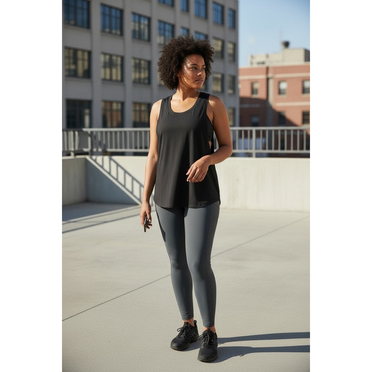 Athleta Black Sleeveless Tank Top XL Loose Fit Open Arm Activewear