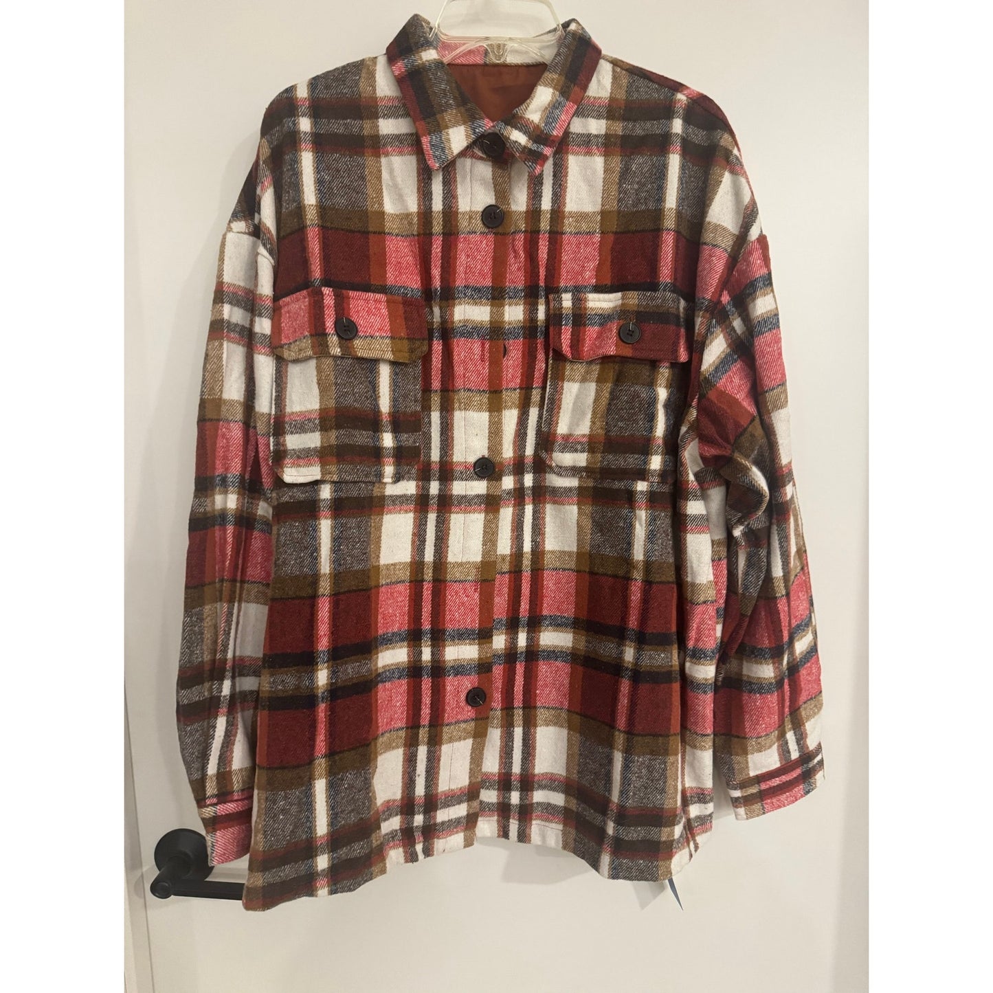 Cupshe Plaid Oversized Shacket Jacket NEW Button Front Pocket Shirt Jacket Large
